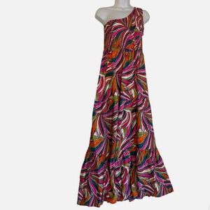 Abel the Label Anthropologie one-Shoulder Maxi Dress L Tiered Smocked